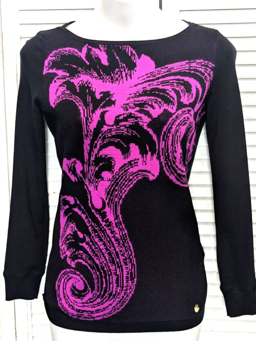 Versace Collection Womens Sweater Size 38 Small Black Pink Illusion print